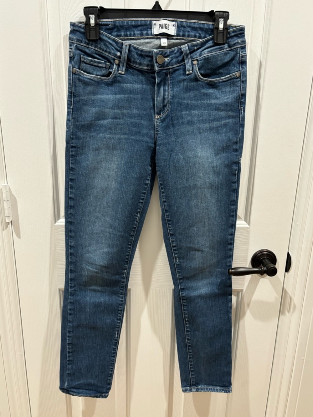 PAIGE Women's Dark Blue Skyline Ankle Peg Jeans